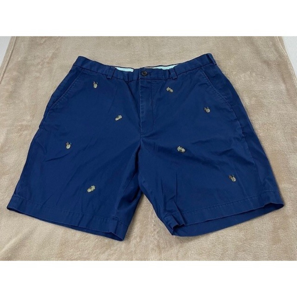 Brooks Brothers Shorts Mens 40 Navy Blue Pineapple‎ Embroidery Chino good